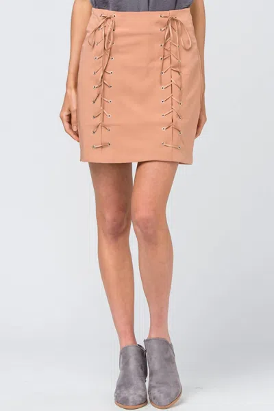 Entro High Waist Grommet Mini Skirt In Desert Sand In Beige