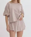 Entro High Waist Pearl Embellished Short Set In Light Mocha In Multi