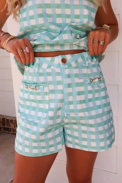 Entro High Waist Plaid Shorts In Mint In Green