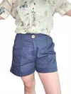 Entro High Waist Pleated Pintuck Shorts In Navy In Blue