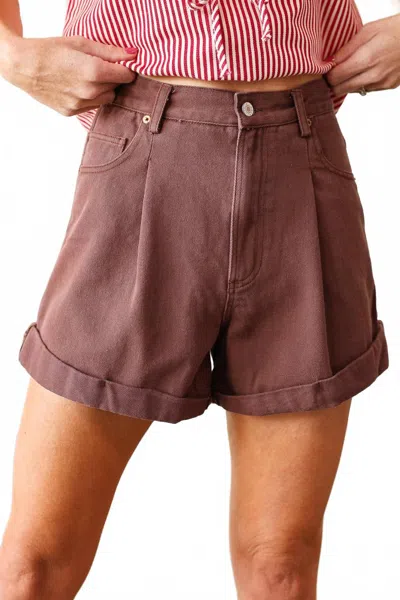 Entro High Waist Twill Shorts In Brown