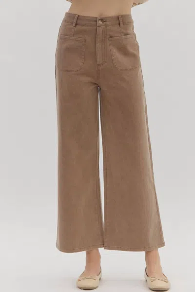 Entro High Waist Wide Leg Pocket Pants In Brown