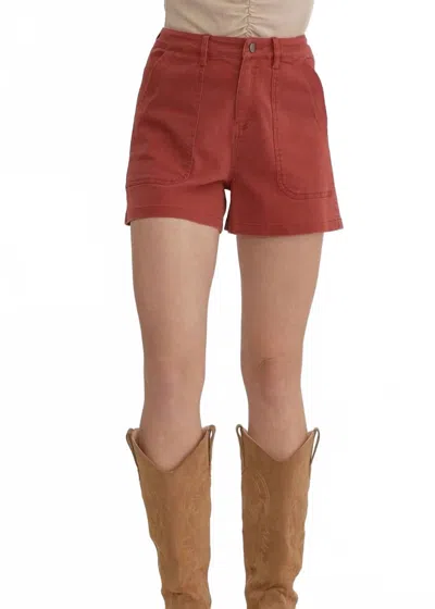Entro High Waisted Denim Shorts In Rust In Burgundy