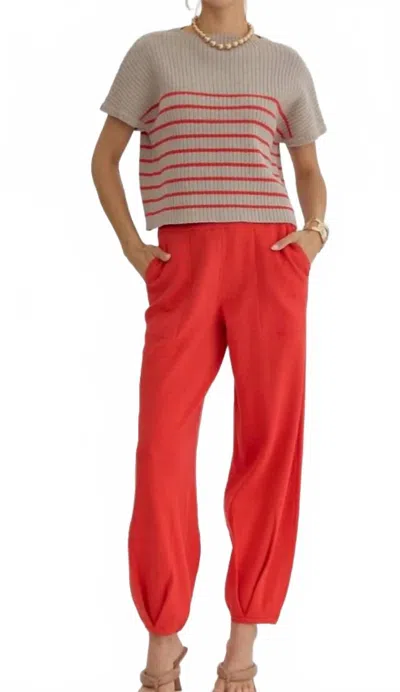 Entro High Waisted Knit Joggers In Red