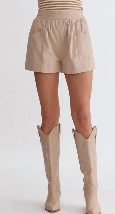 Entro High Waisted Shorts In Taupe In Grey