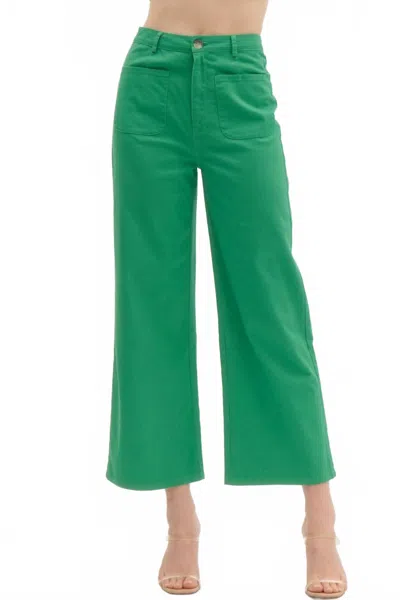 Entro High Waisted Wide Leg Ankle Length Pants In Green