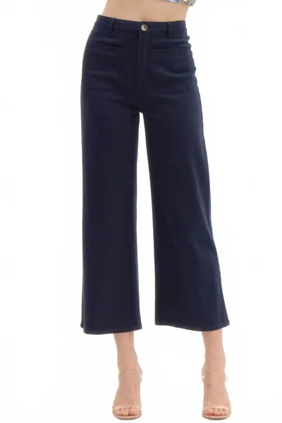 Entro High Waisted Wide Leg Ankle Length Pants In Navy In Blue