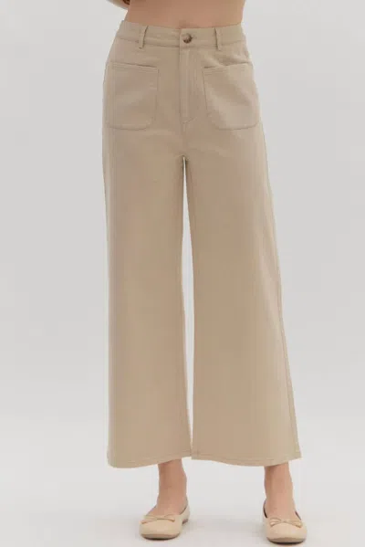 Entro High-waisted Wide-leg Pocket Pants In Stone In Brown