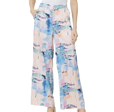 Entro High Waisted Wide Leg Print Pants In Blue & Peach In Neutral