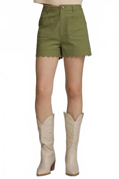 Entro High-rise Scalloped Shorts In Olive In Green