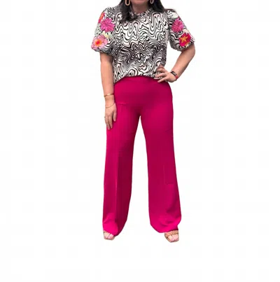Entro High-waisted Straight Leg Pants In Magenta In Multi