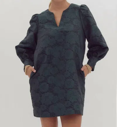 Entro Holiday Jacquard Mini Dress In Green In Gray