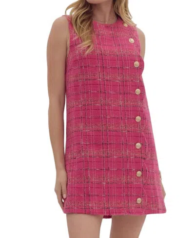 Entro Holiday Tweed Dress In Hot Pink