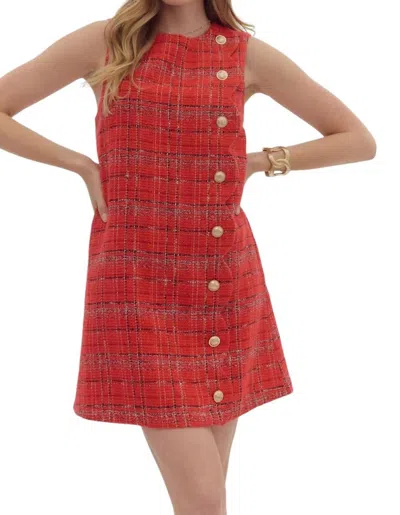 Entro Holiday Tweed Dress In Red