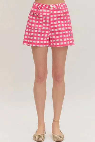 Entro Horsebit Pocket Shorts In Pink Gingham