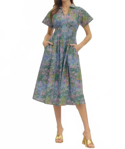 Entro Impressionist Midi Dress In Blue