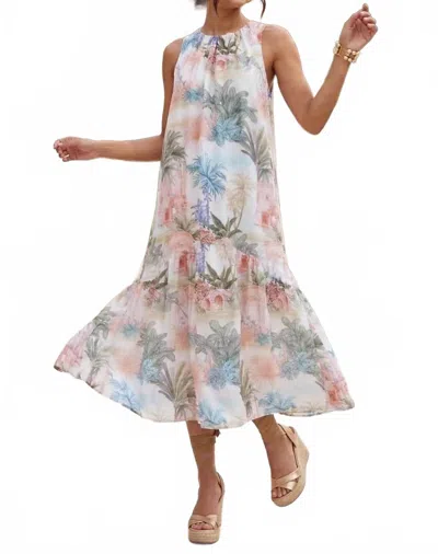 Entro Island Escape Halter Self-tie Neckline Midi Dress In Off-white In Multi