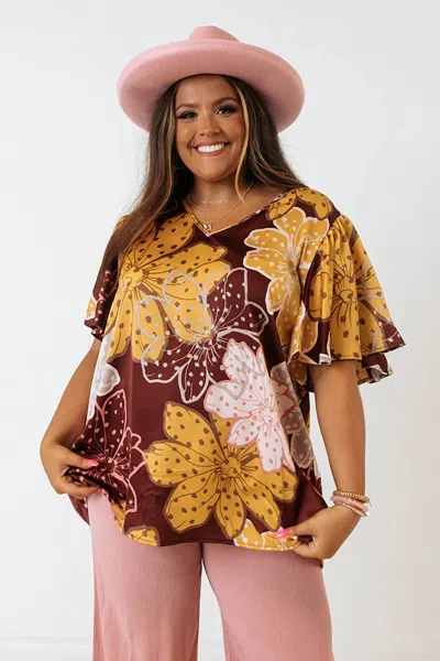 Entro Island Twist Shift Top - Plus In Maroon In Multi