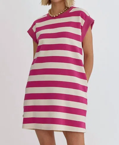 Entro It All Lines Up Stripe Dress In Hot Pink