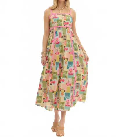 Entro Italian Vase Print Midi Dress In Green