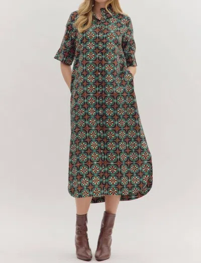 Entro Ivy Midi Dress In Geometric In Green