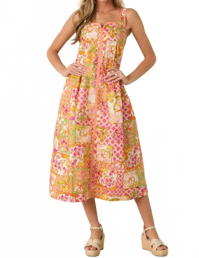 Entro Izzy Bloom Vacation Midi Dress In Orange/pink Multi