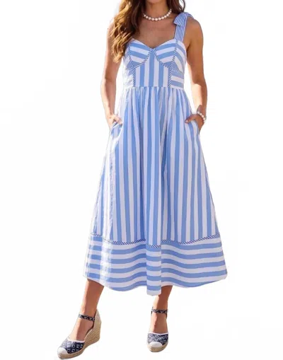 Entro Jackie Striped Midi Dress In Light Blue In Multi