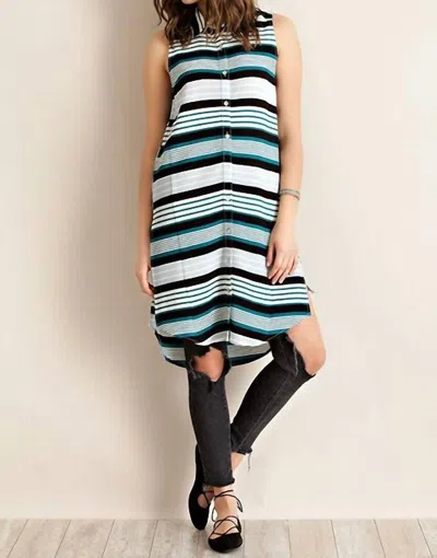 Entro Jade Button Down Shirt Dress In Multicolor In Blue