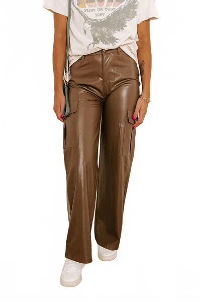 Entro Jamilet Faux Leather Cargo Pants In Brown