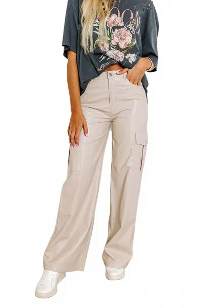 Entro Jamilet Faux Leather Cargo Pants In Light Birch In Neutral