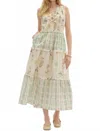 Entro Jane Tiered Sleeveless Midi Dress In Beige In Multi