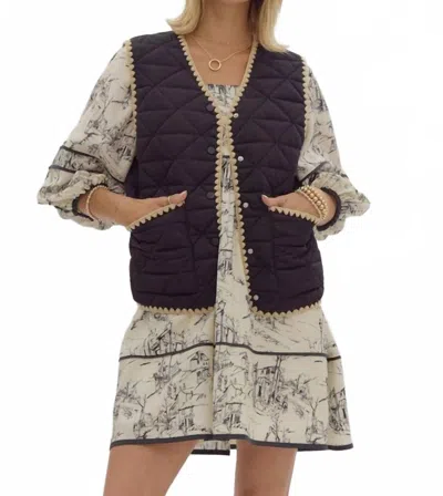 Entro Jaylyn Button Up V-neck Vest In Black