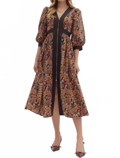 Entro Jaynie Midi Dress In Black Multi In Brown