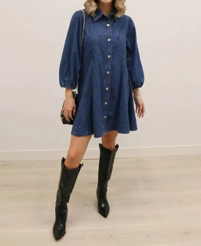 Entro Jemma Button Front Mini Dress In Dark Denim In Blue