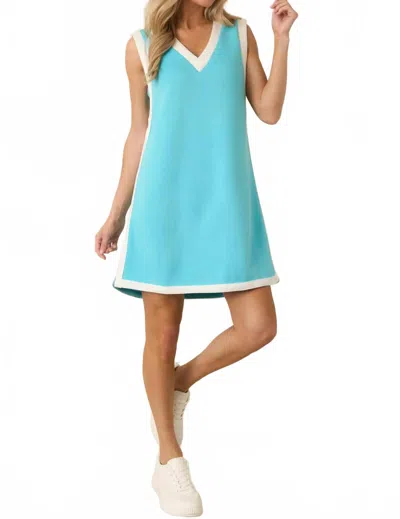 Entro Jersey Knit Contrast Trim Sleeveless Mini Dress In Aqua In Blue