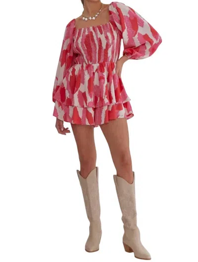 Entro Joni Tiered Long Sleeve Romper In Pink