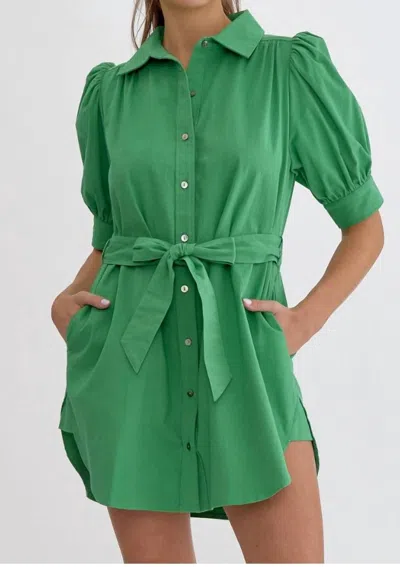 Entro Josie Button Down Mini Dress In Spring Green