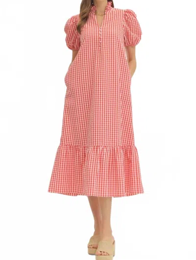 Entro Julie Dress In Gingham In Red