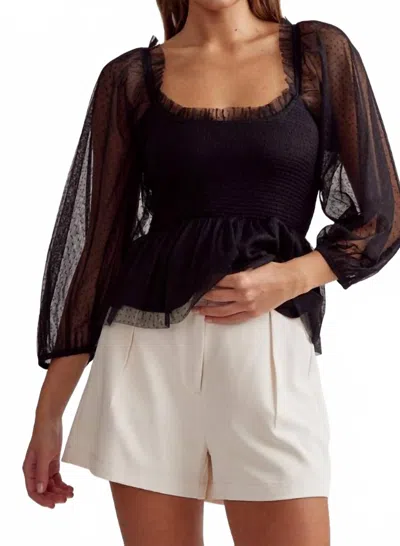 Entro Kait Swiss Dot Top In Black