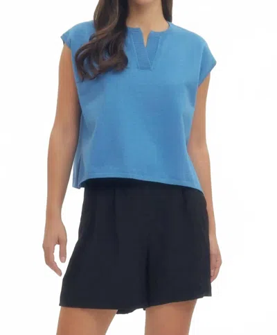 Entro Kate Slit V-neck Sweater Tee In Blue In Multi