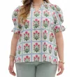Entro Katherine Puff Sleeve Blouse In Multi In Green