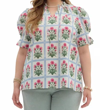 Entro Katherine Puff Sleeve Blouse In Multi In Green