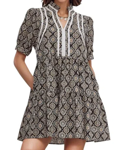 Entro Katrina High Neck Babydoll Dress In Black In Multi