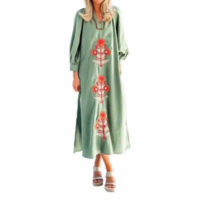 Entro Katy Blockprint Dress In Olive In Multi