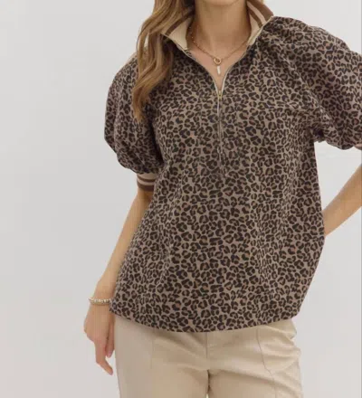 Entro Keep Me Around Top In Leopard Print In Brown