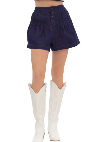 Entro Kelsie Flared High-waisted Denim Shorts In Dark Denim In Blue