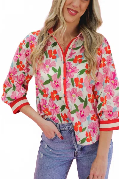 Entro Kiawah Top In Red Floral In Multi