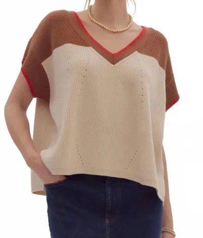Entro Knit Sweater Vest In Camel In Multi