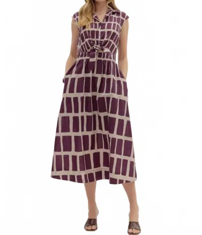 Entro Knot Front Dress In Purple In Brown