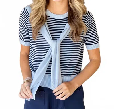 Entro Knot Your Average Stripe Sweater Top In Blue In Multi
